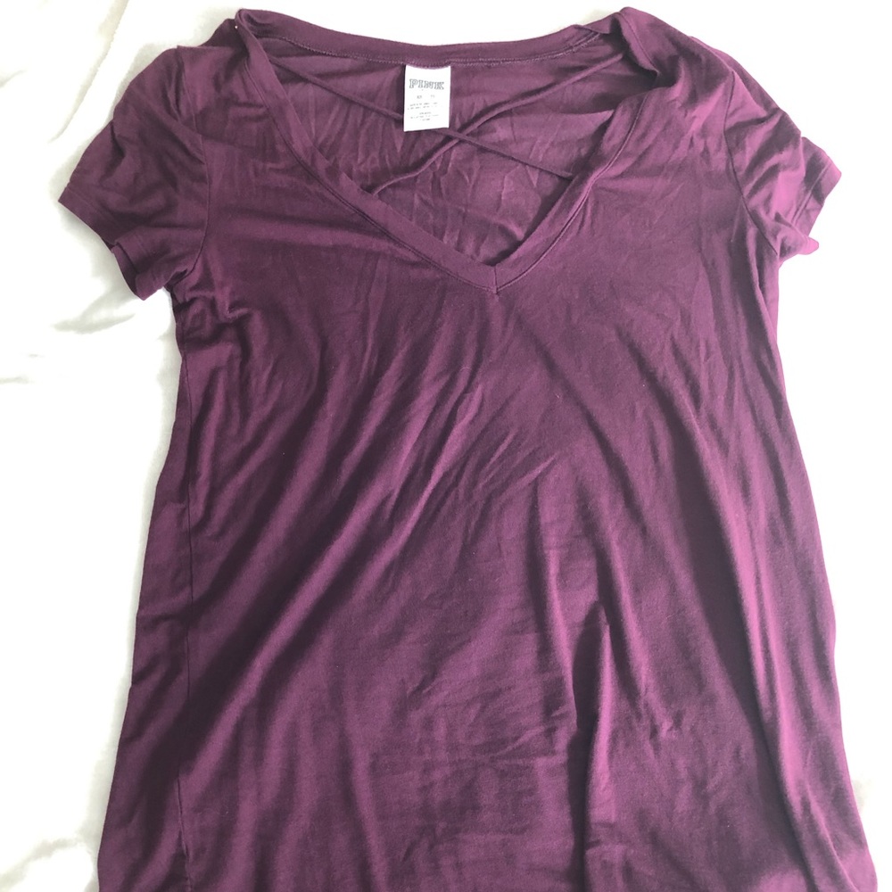 Burgundy cross v neck